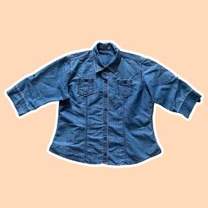 VTG ~ Y2K ~ Riders ~ Denim Shirt ~ Three-Quarter Length Sleeve ~ Size L